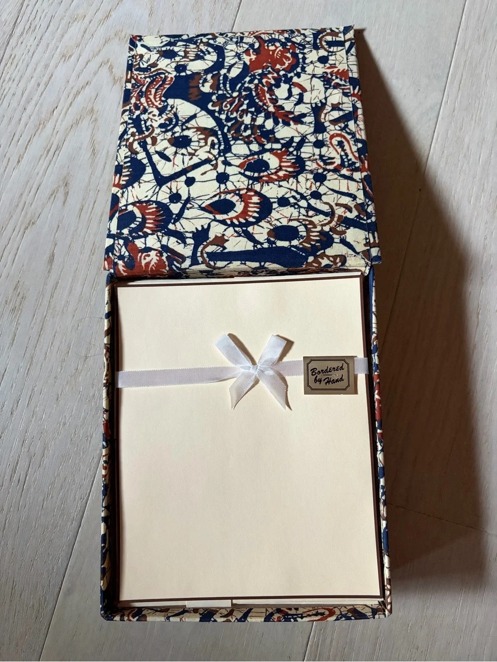 Batik Box w/Cream Stationery Set 'Bordered by Hand'